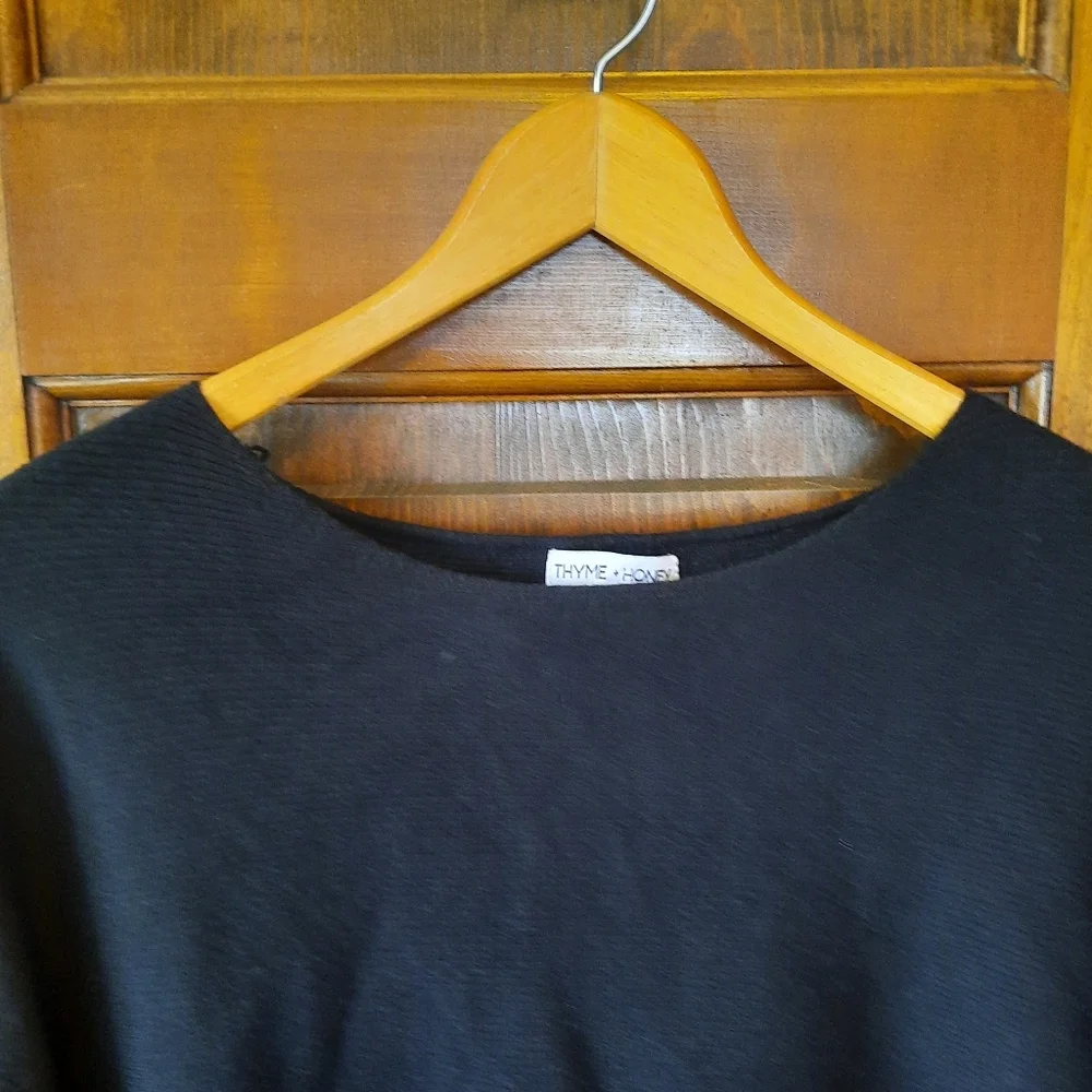 Thyme + Honey Cotton Blend Black Wide Boatneck Dolman Sleeve Knit Sweater Size L